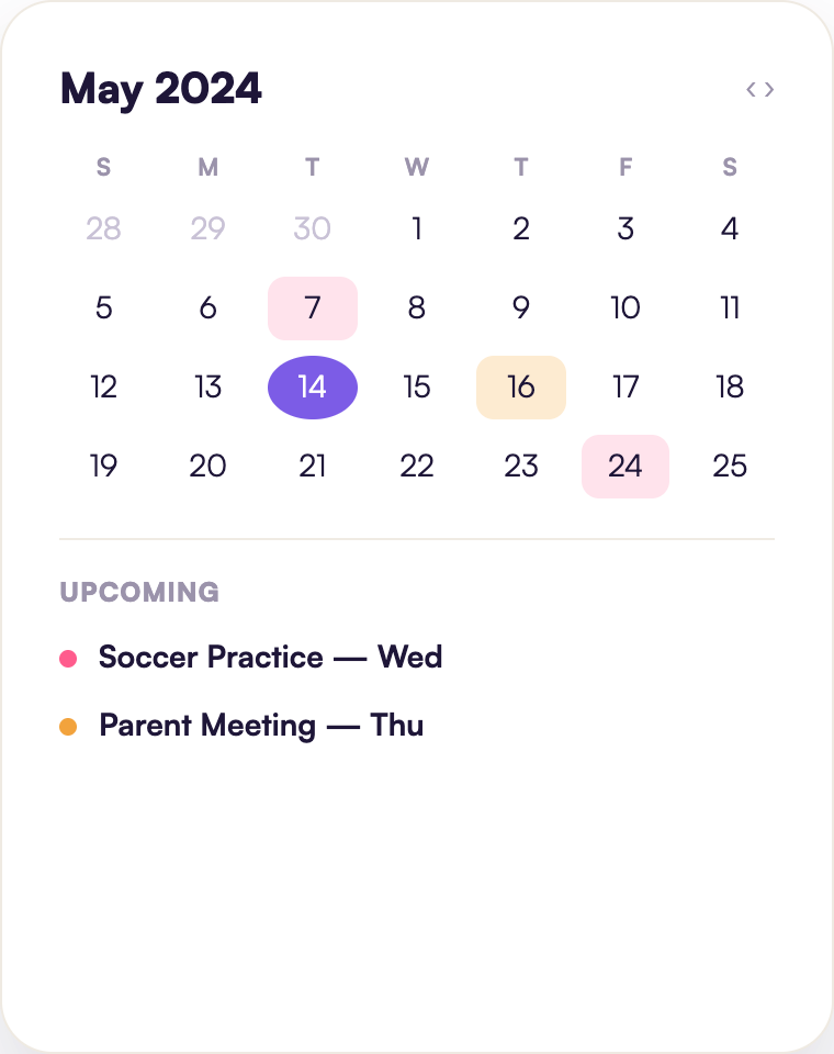 FamOS calendar view showing family events and schedule